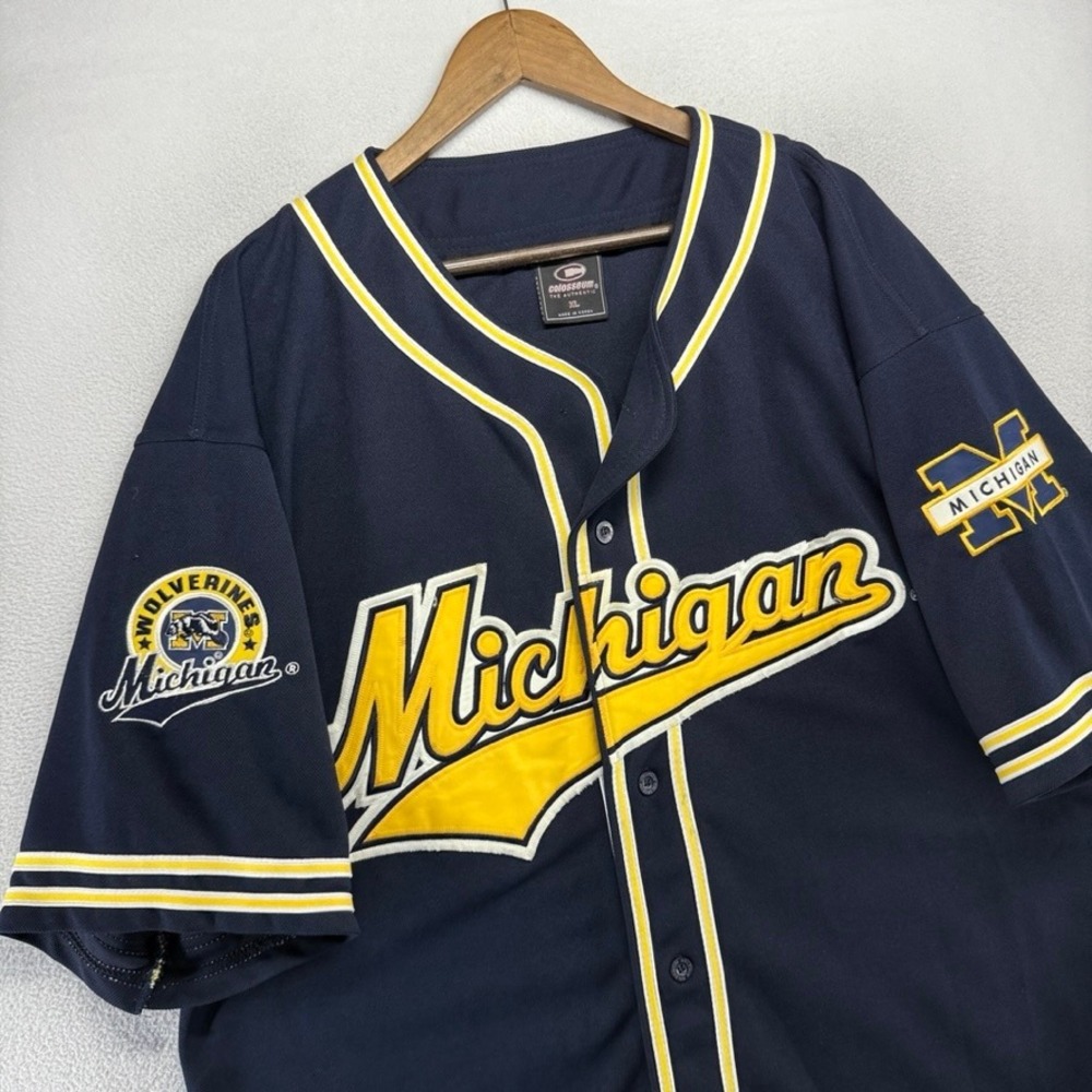 Vintage University Of Michigan Baseball jersey Men's XL Blue Sewn Stitched y2k